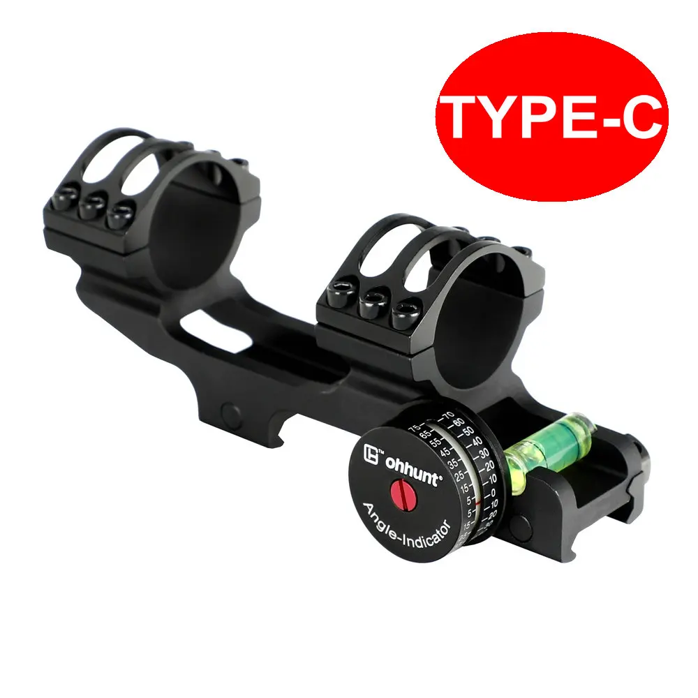 TYPE-C 25.4mm 30mm Picatinny 20 MOA Scope Mount Extended Tactical Rings with Angle Cosine Indicator Kit Bubb Level Mount Sope Rings - Цвет: TYPE-C