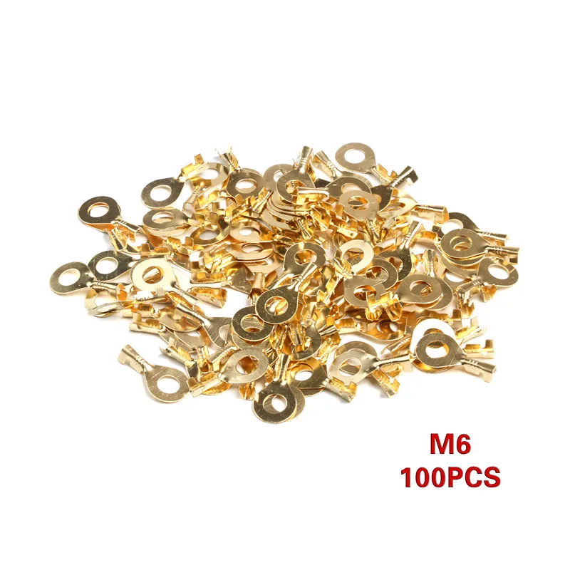 100Pcs 3.2-6.2mm Non-insulated Ring Cable Lugs Terminals Assorted Naked Connector Wire Connectors Brass Kit | Обустройство дома