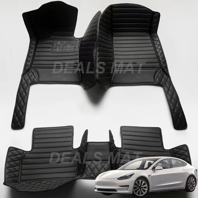 

Luxury Leather 3D interior Parts Custom Car Mat With Pockets Floor Carpet Rugs For Tesla Model 3 2019 2020 2021 accessories