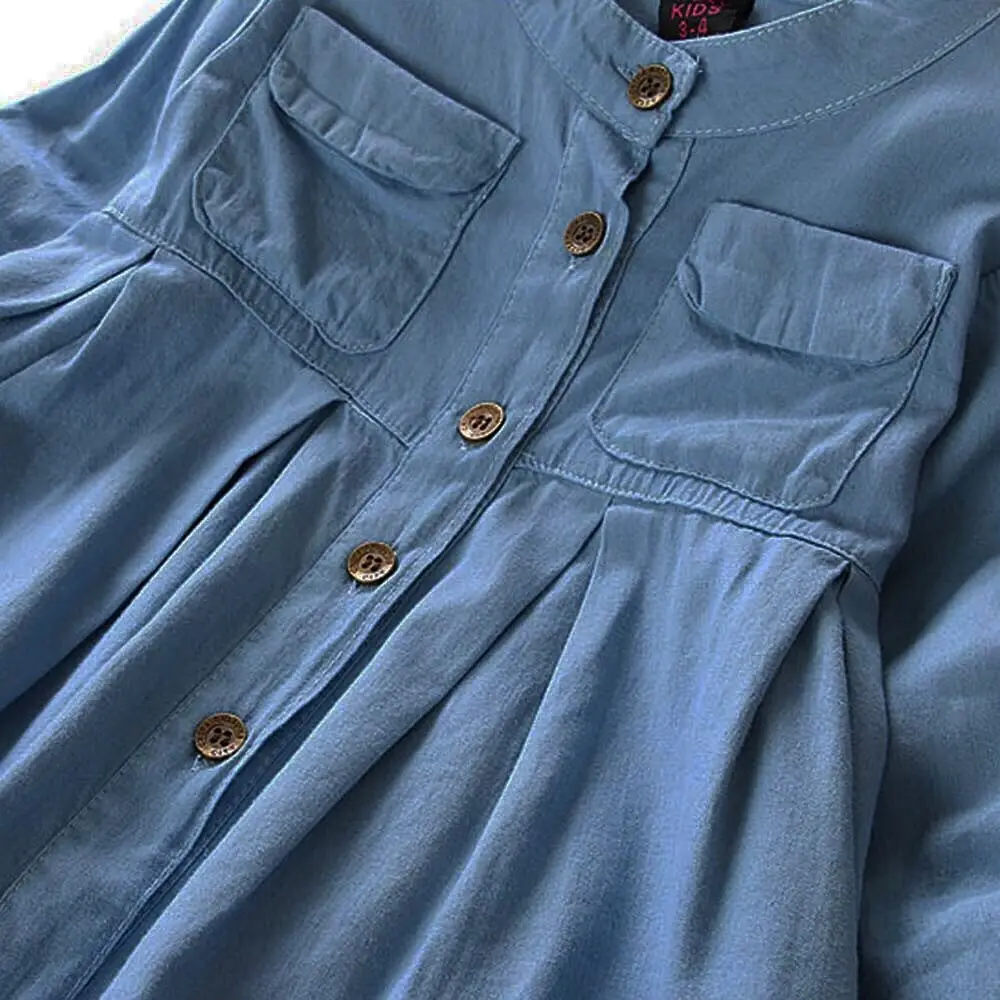 Детская одежда для девочек футболка из денима с рюшами и длинным рукавом