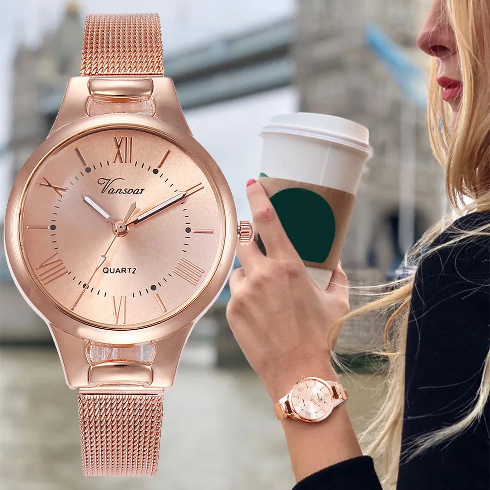 

Women Watches Top Brand Luxury Fashion Diamond Ladies Wristwatches Stainless Steel Rose Gold Mesh Strap Female Quartz Watch