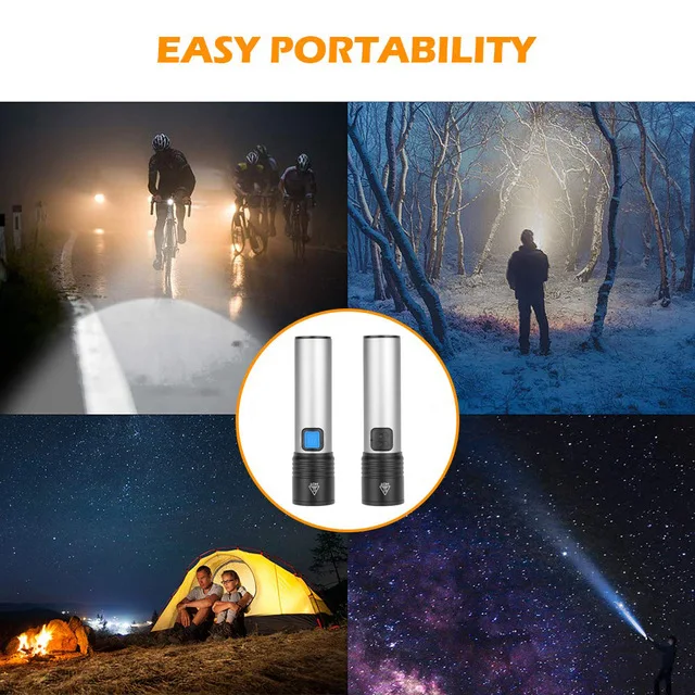 Яркий фонарик USB Перезаряжаемый водонепроницаемый фонарь T6 светодиодный
