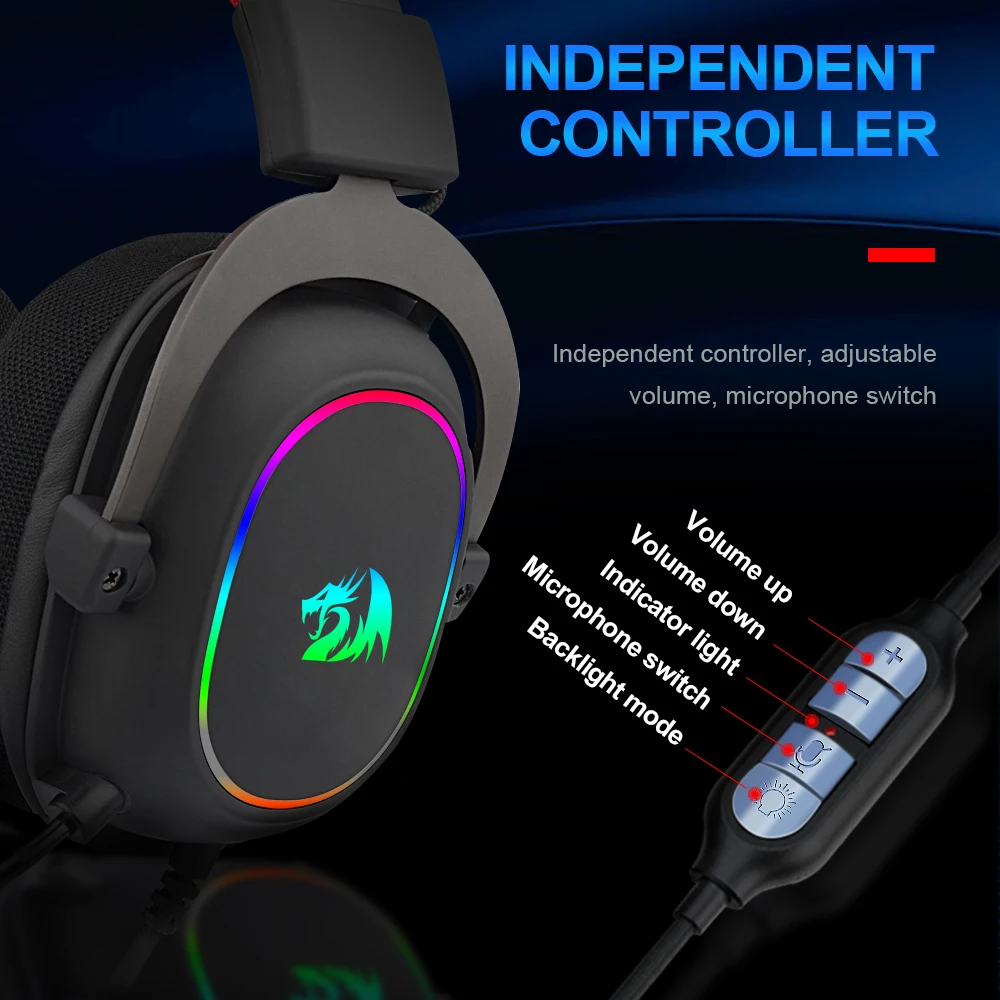 Игровые наушники REDRAGON ZEUS X H510 RGB с шумоподавлением 7 1 USB гарнитура для компьютера