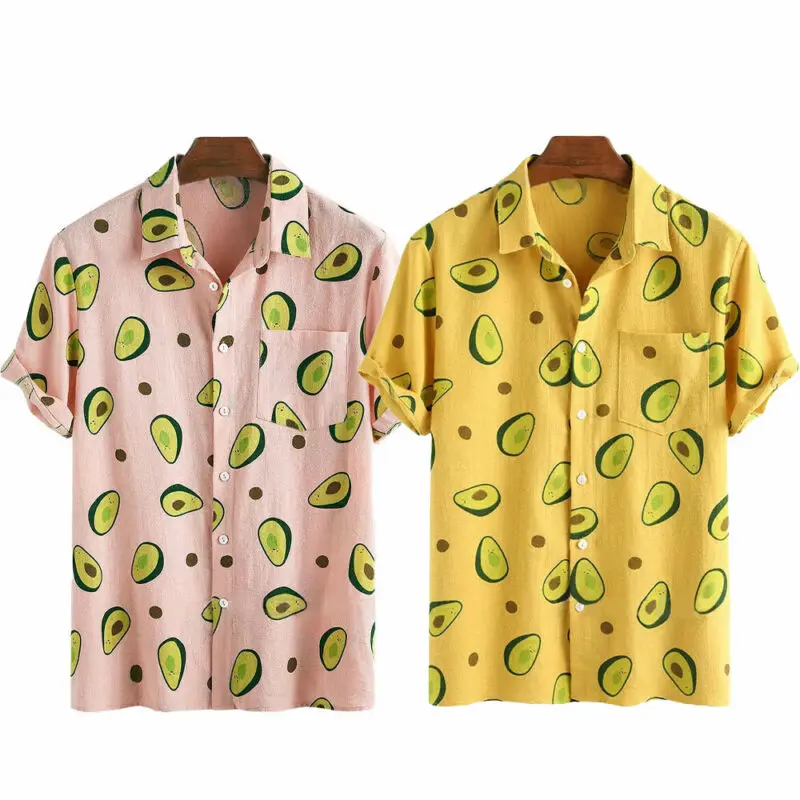 

Men's Summer Holiday Printed T-Shirts Casual Beach Buttons Blouses Pockets Tops
