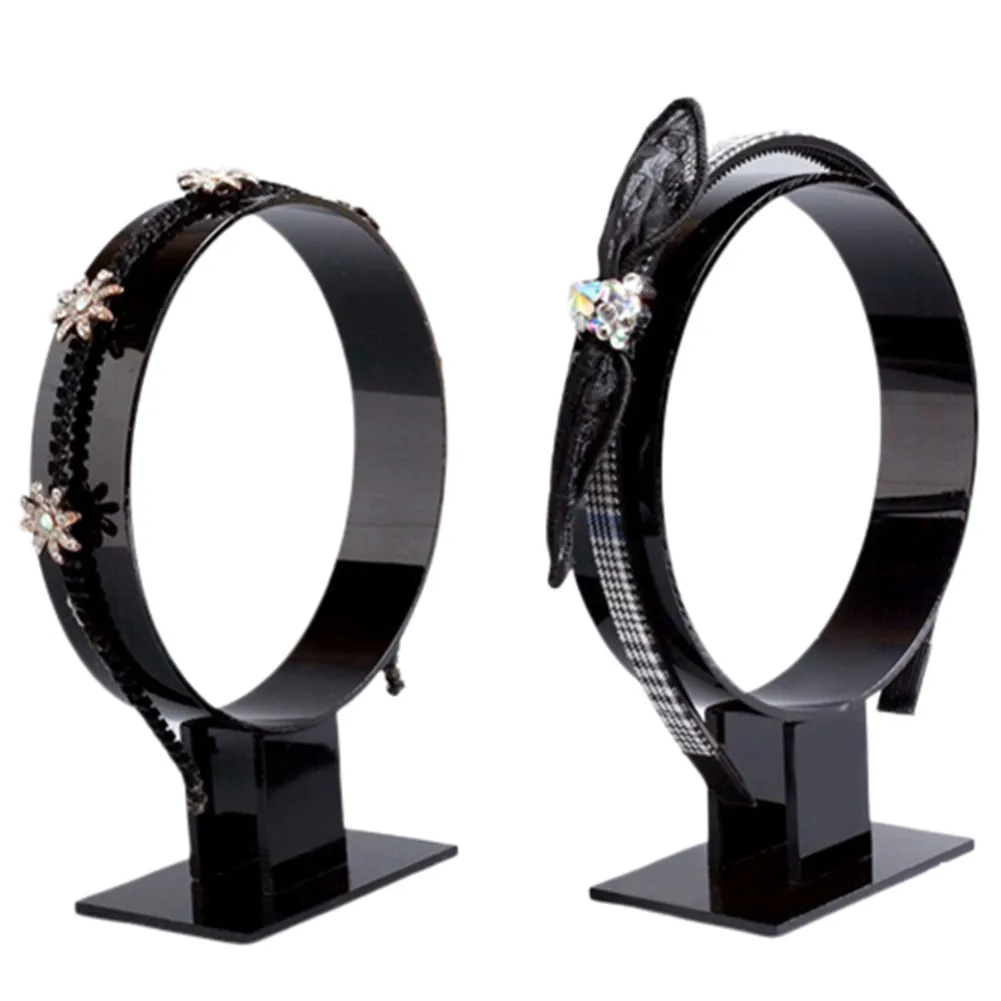 

2 Pcs Black Transparent Acrylic Headband Holder Hair Band Headdress Display Standard Holder