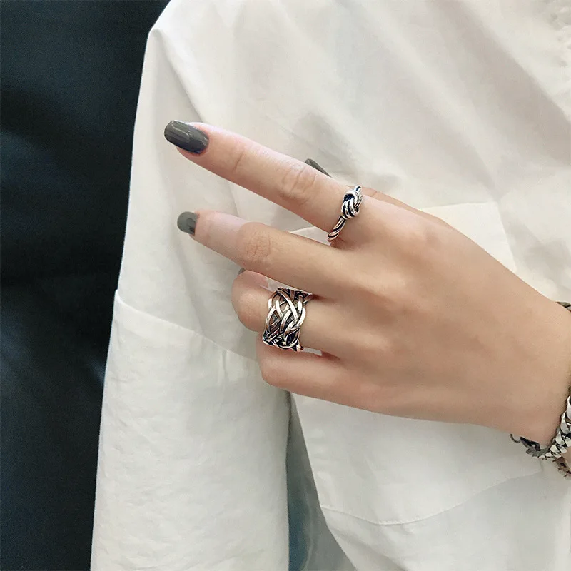 Античная стерлингового серебра 925 узел Твист Регулируемые кольца для женщин