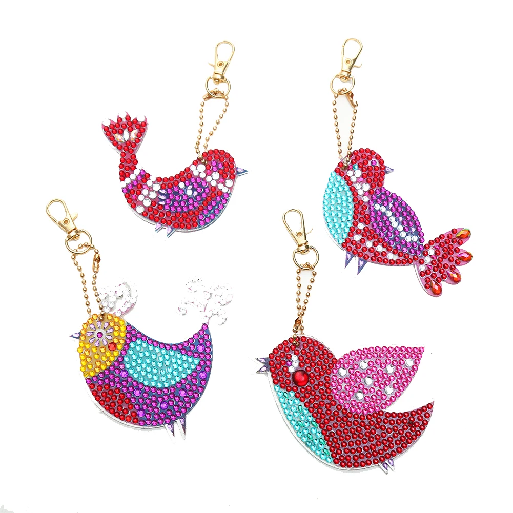 

4pcs DIY Bird Mosaic Keyring Full Drill Special Shape Diamond Drawing Kit