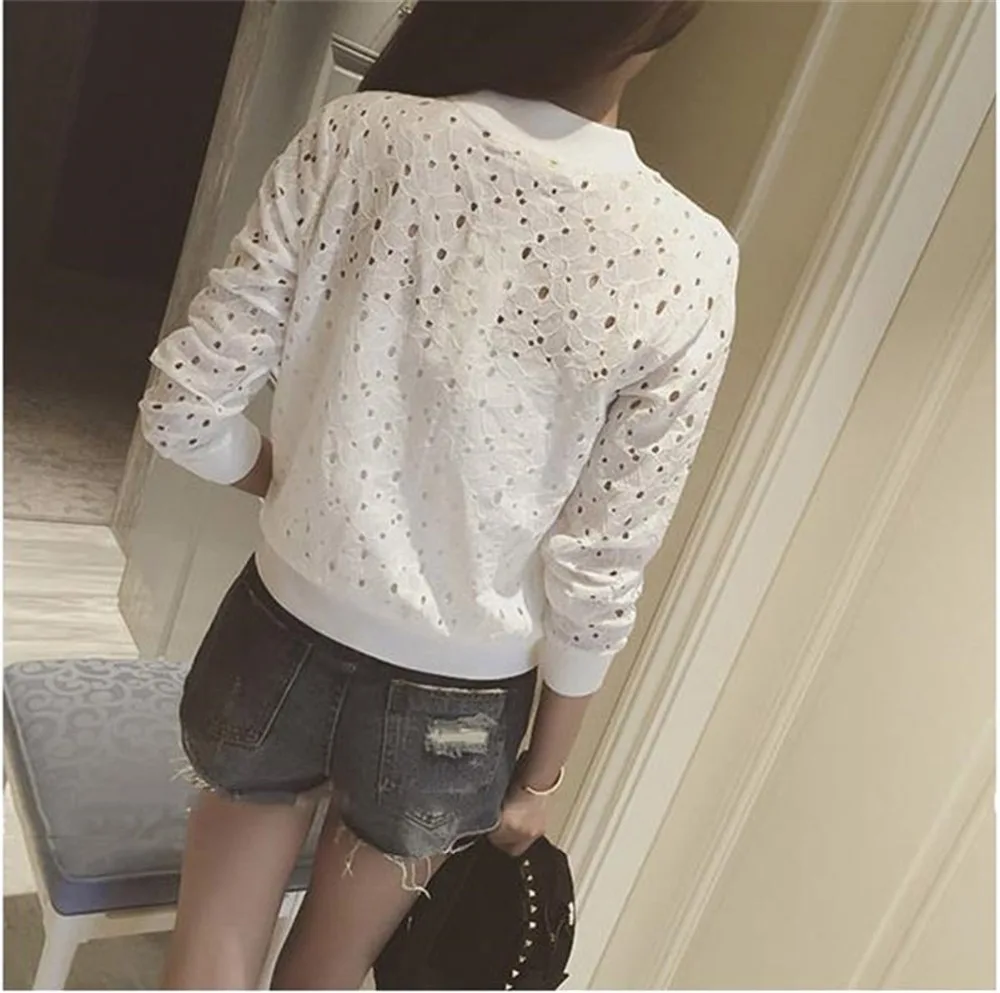 2019 Новинка Весна Лето Кружева выдалбливают Куртки Повседневная тонкая женская