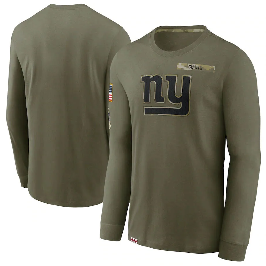 

New York Men for T Shirt Giants 2021 Salute To Service Performance Long Sleeve sports Casual Oversized T-Shirt Olive