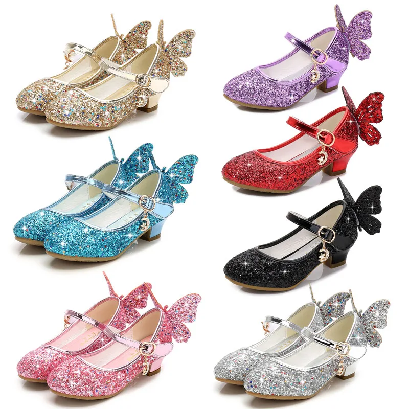 

VOGUEON Crystal Girls Shoes Elsa Aurora Glitter Sandals Butterfly Cinderella Belle Sofia Rapunzel Shoes Birthday Gift For Kids