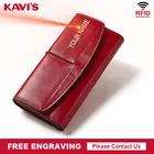 Кожаные женские кошельки KAVIS с гравировкой, модный длинный высококачественный Классический женский кошелек с держателем для карт, брендовый кошелек на молнии для девочек