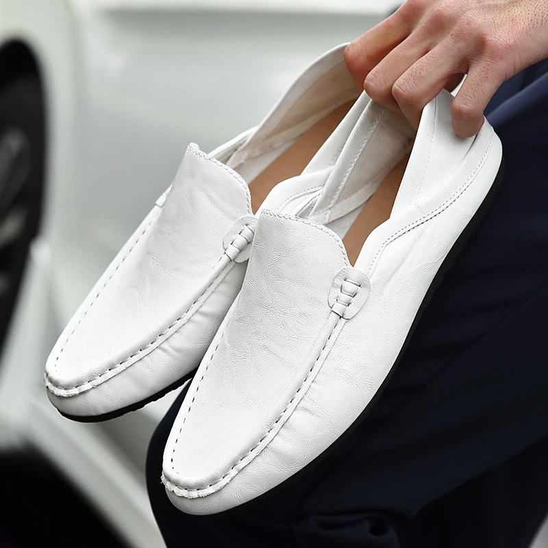Мужские кожаные лоферы повседневная обувь на плоской подошве без застежки