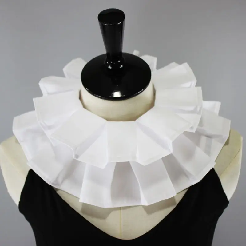 

Womens Vintage Renaissance Cotton Ruffle Fake Collar Victorian White Neck Ruff