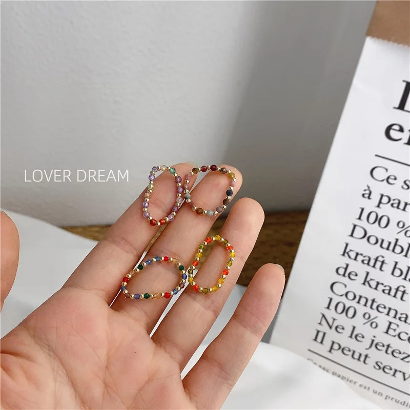 

Inspired Kpop Korean Style Rhinestone Beaded Rings Single Seed Colorful Seed Bead Ring Handmade Y2k Fashion Jewelry