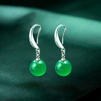 natural green jade chalcedony round earrings 925 silver carved charm jadeite jewelry fashion amulet for women gifts