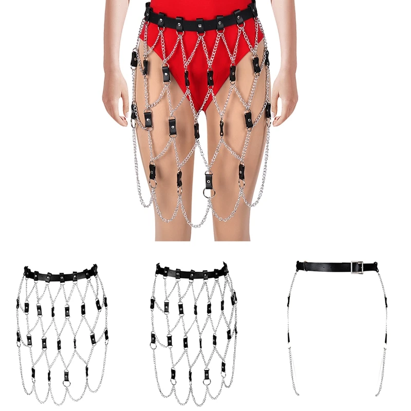 

Punk Sexy Women's Leather Harness Metal Chain Skirt Ladies Glamorous Skirt Festival Carnival Club Fashion Wear