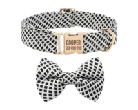personalized gingham dog collar bow and leash set adjustable dog collar bow tie small dog collar black white boy dog collar