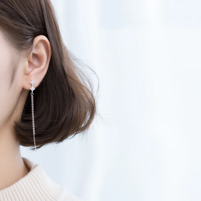 Trusta 925 пробы Серьги серебристого цвета; бижутерия для девочек, не вызывает аллергию, CZ камни, длинные серьги-гвоздики с кисточками, DS1380