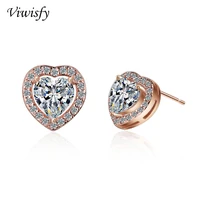 viwisfy rose gold heart crystal stud earring 925 sterling silver earrings for women vw21029