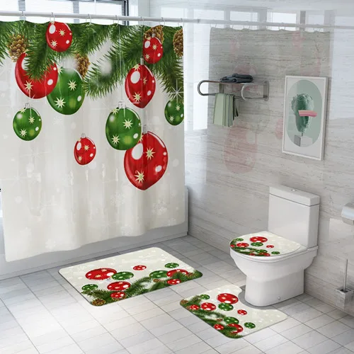 Merry Christmas Ванная комната Водонепроницаемая душевая занавеска в комплекте стойка для тряпок крышка ковра крышка унитаза набор ковриков для ванной - Цвет: 4pcs set-3
