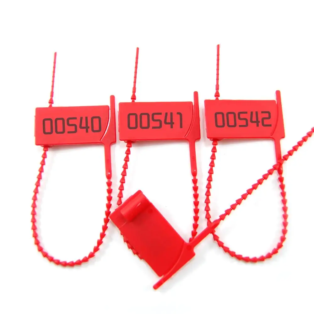 

Medium-Duty Tear-Away Pull-Tight Plastic Seal Tamper Proof Ribbed Cord Security Seals Package Zip Ties Red 100pcs