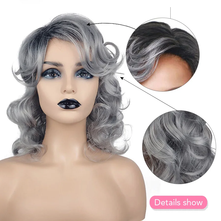 Красота на линии синтетические парики с челкой тела волна серый цвет волос для