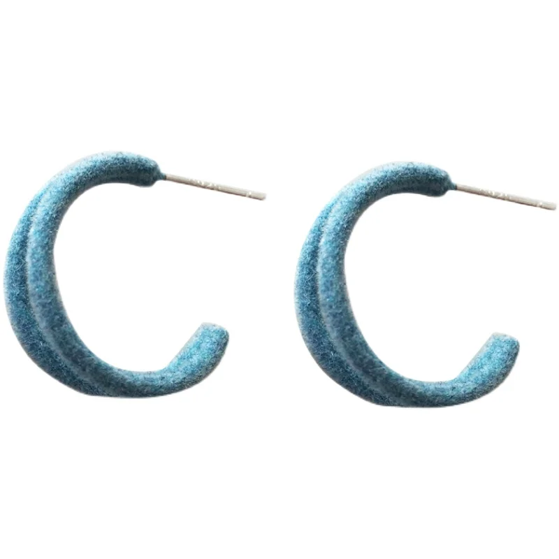 

S925 needle Trendy Jewelry Stud Earrings Autumn Winter Style Two Row Warm Blue Flocking Earrings Gifts For Women Girl Party Gift