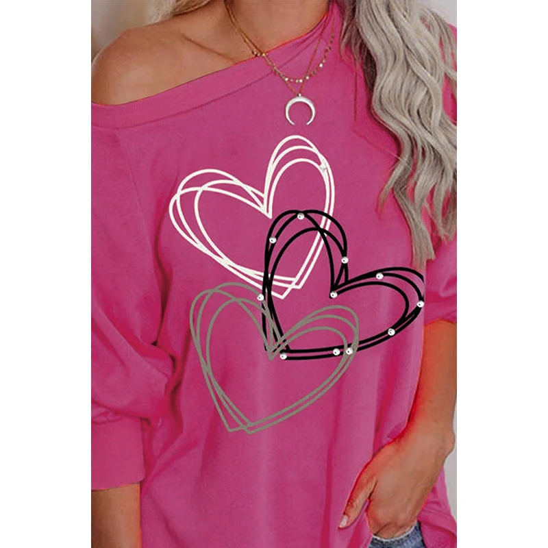 

LUCKYFRIDAYF Harajuku Plus Size Heart Print Pullover Long Sleeve Top Mujer Camisetas Woman Oversized Tshirts Roupas Femininas 2X