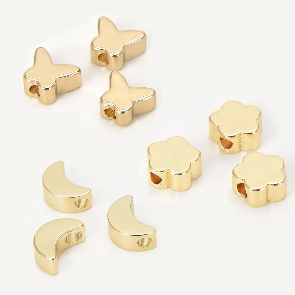 

6mm Heart Butterfly Cross Pentagram Shape Bead 14K Gold Plated Loose Bead For DIY Jewelry Making Necklace Bracelet Accessory