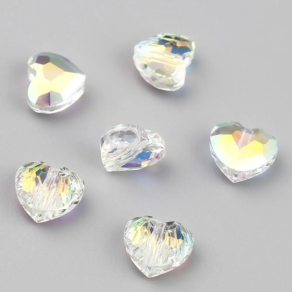 

DoreenBeads AB Color Multi-Faceted Spacer Beads Heart Transparent Glass Beads DIY Making Bracelet Necklace Women Jewelry,10PCs