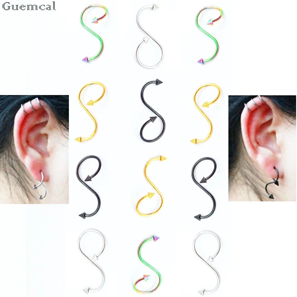 

Guemcal 2pcs/lot S Earrings Silver Gold Black Ear Bone Nails Ear Acupuncture Earrings Stainless Steel Body Jewelry Piercing