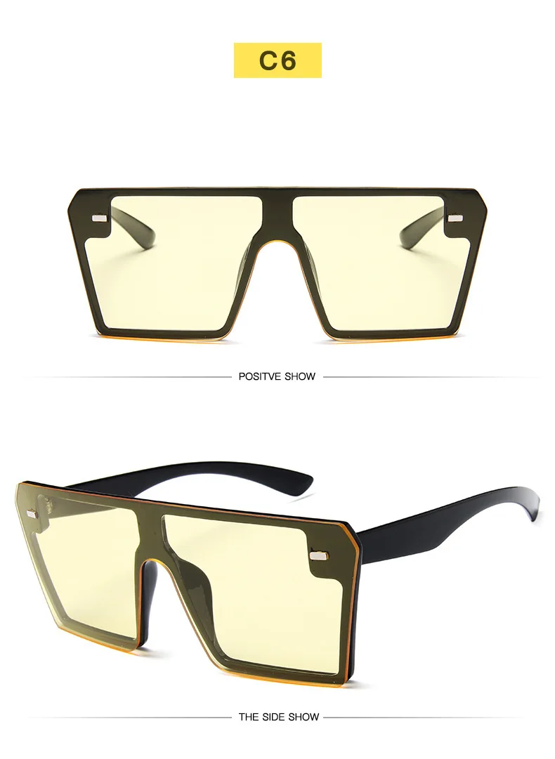 YOOSKE Brand Oversized Sunglasses Women Men Vintage Gradient Sun Glasses Shades Retro Big Frame Flat Top One Piece Eyewear
