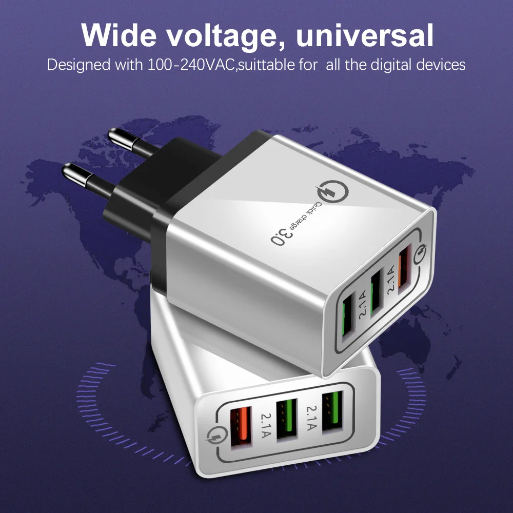 Быстрая зарядка 2.1A 3 USB зарядное устройство для iPhone X XR samsung huawei Xiaomi Redmi Phone Tablet универсальный адаптер для быстрой зарядки ЕС