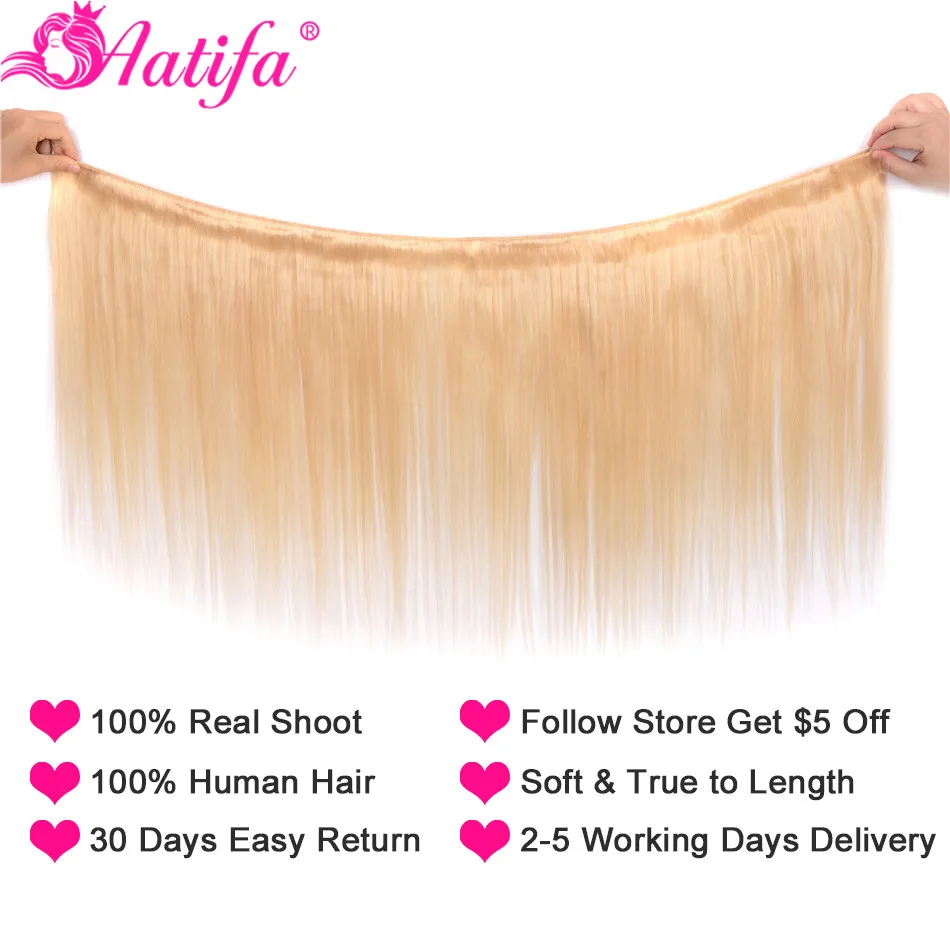 Remy 613 блонд пучки с закрытием бразильские прямые волос 100% человеческие волосы 3