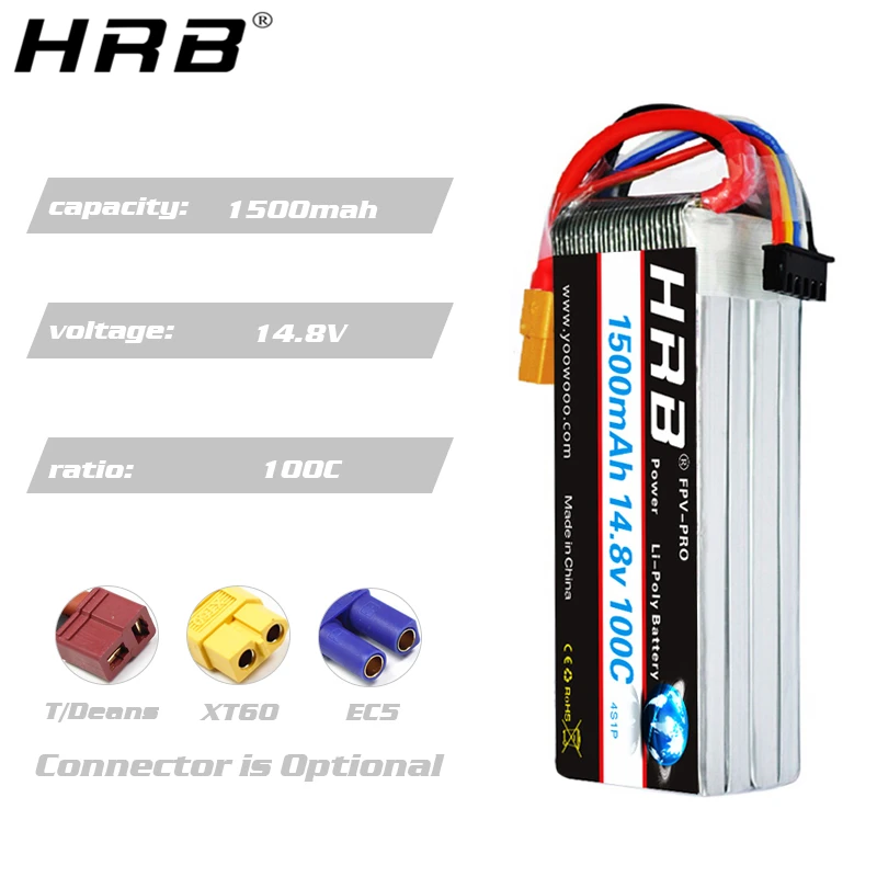 hrb 1500mah lipo батарея 74 v 111 v 148 v 185 v 222 v xt60 deans t plug 1s 2s 3s 4s 5s 6s 100c rc fpv drone