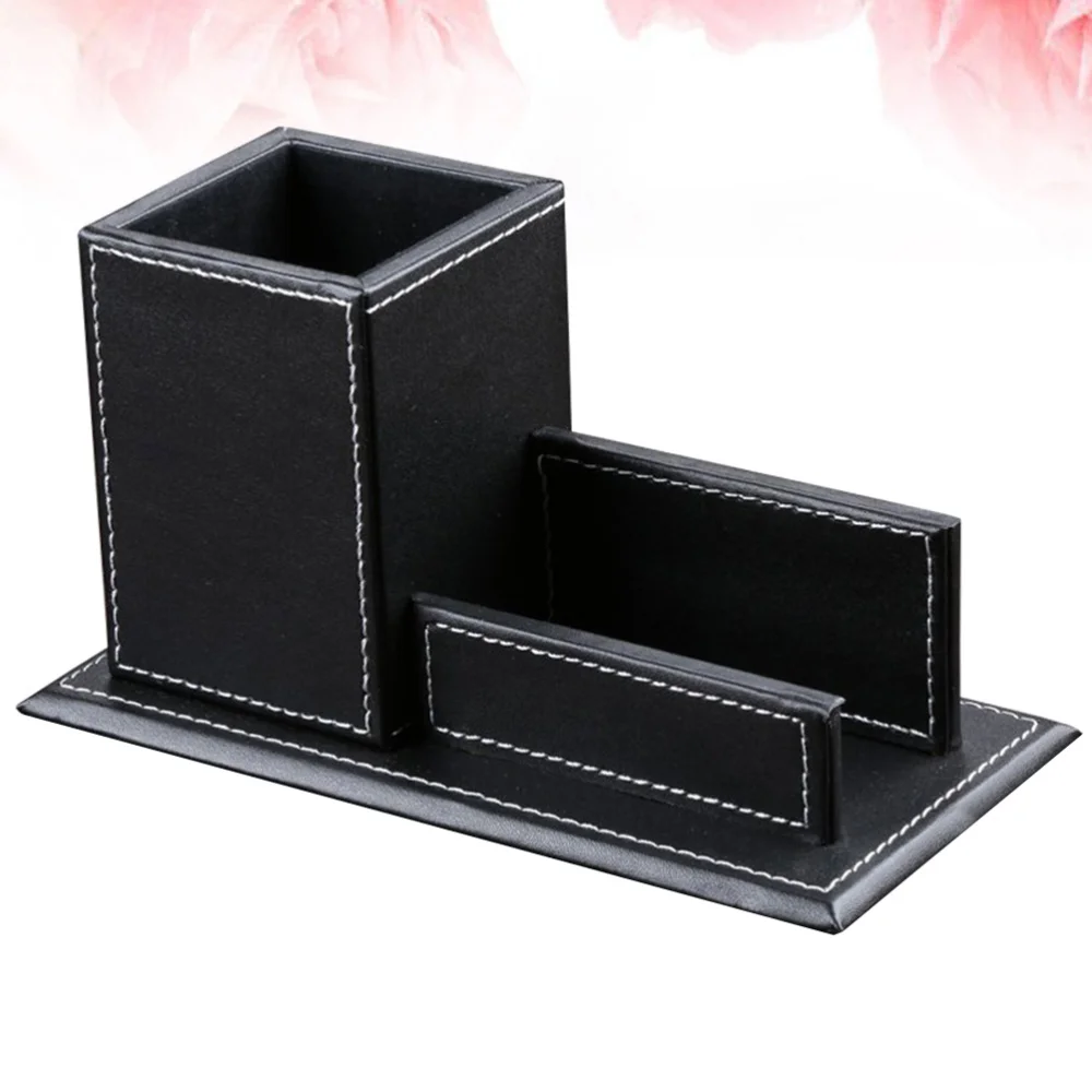 

Pratical PU Leather Pen Holders Container Creative Business Stand Desktop Organizer for Office Desk (Black)