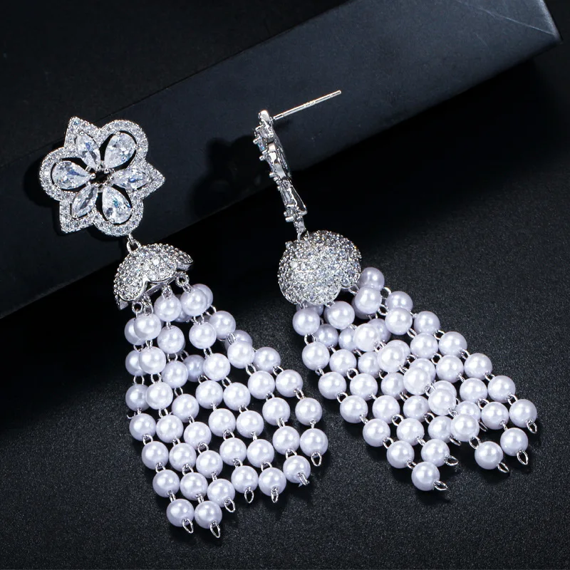 

Fashion Trend New Long Tassel Pearl Earrings Delicate Flower Pearl Earrings Women All-match Romantic Luxury Jewelry Gifts