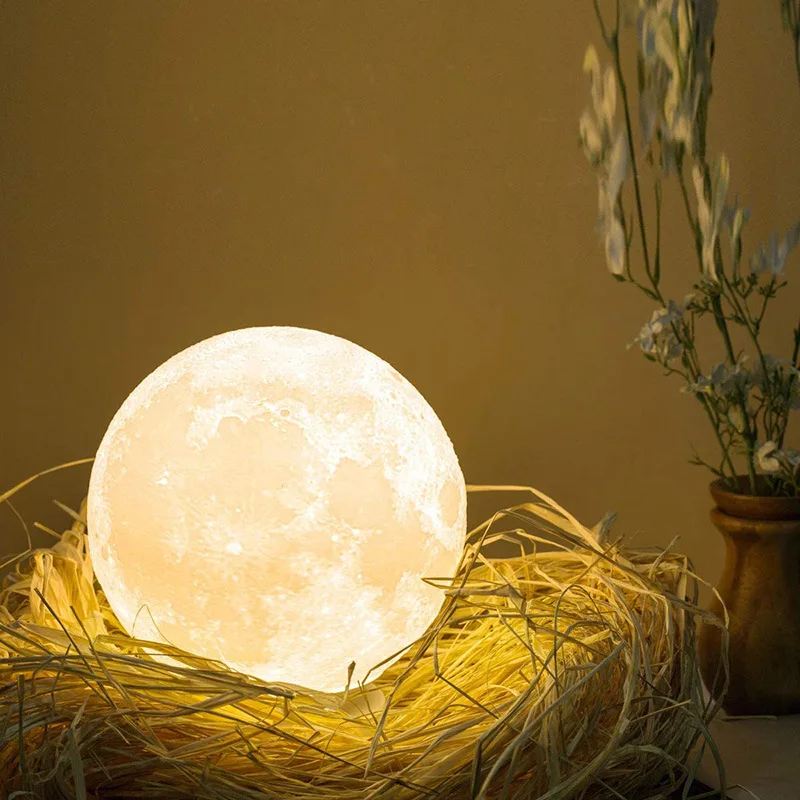 

LED Night Light 3D Print Moon Lamp 8CM Battery Powered With Stand Starry Lamp Bedroom Decor Night Lights Kids Gift 3D Lighting