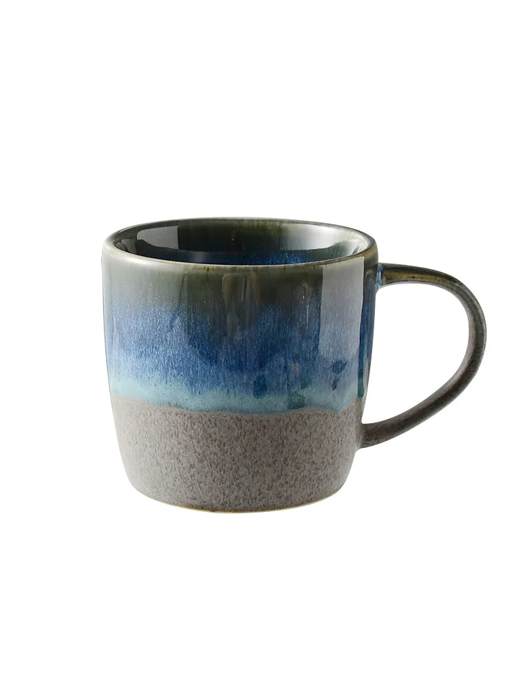 

Kiln-turned ceramic mug home office water cup blue glaze retro 350 ml anti-hot