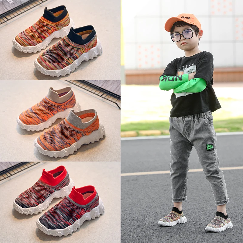 

Best Selling Child School Flat Shoes 2021 Autumn Soft Bottom Kids Boys Socks Shoes Slip-on Casual Sports Children Shoes