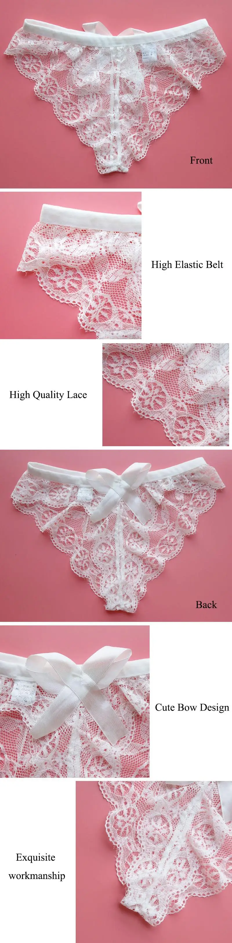 Sexy Women Lingerie Bow G String Lace Underwear Women Sexy T-back Thong Sheer Panties Transparent tanga majtki damskie