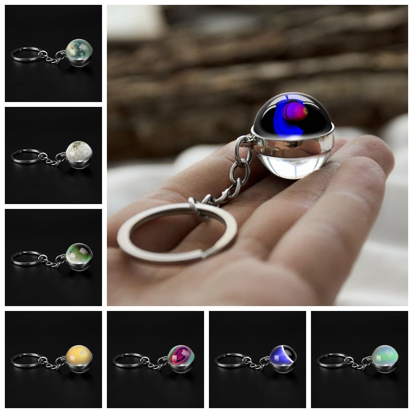 Мода Сатурн двухсторонний стеклянный Брелок Серебряный автомобильный брелок