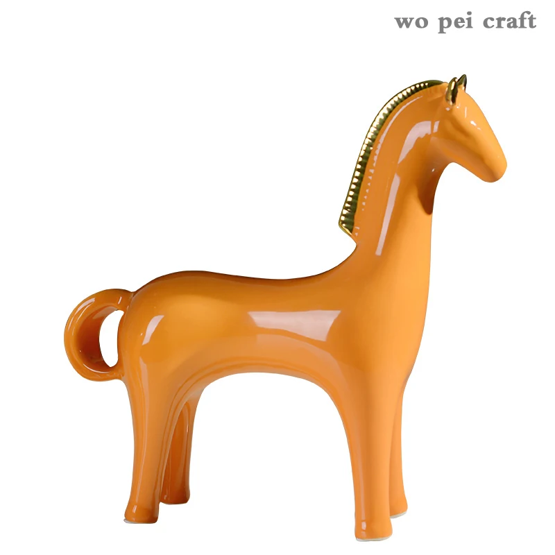 

Orange Ceramic Horse Ornament Mascot Statue Animal Crafts Porcelain Statuette Office Desktop Decor Home Decoration Accessories