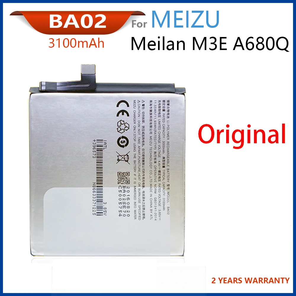 

100% Genuine BA02 Battery For MEIZU M3E/A680 Series 3100mAh Mobile Phone New High Quality Original Batteries Bateria