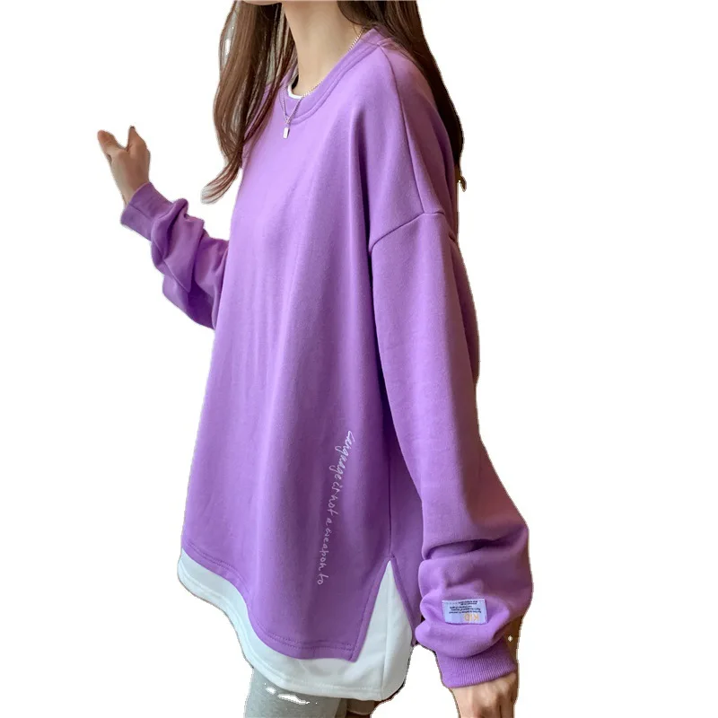 

Y2K Women Cotton Pullovers T-Shirt Loose Fake Two Sweatshirts Tshirt Top Womens Clothing Spring Autumn Plus Size harajuku Femme