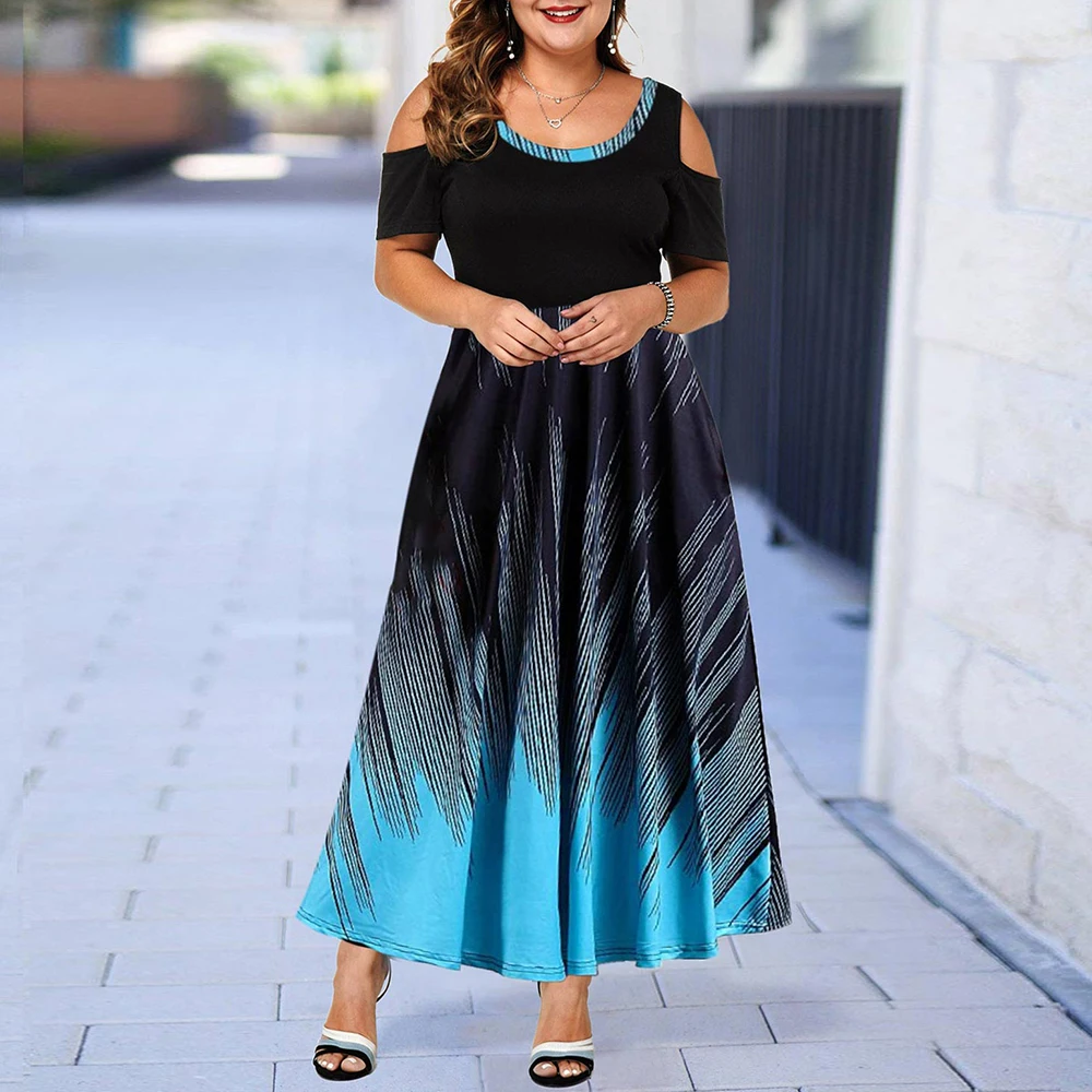 

Женская одежда с градиентом, сексуальное Повседневное платье с открытыми плечами, модное длинное вечернее платье, новое поступление