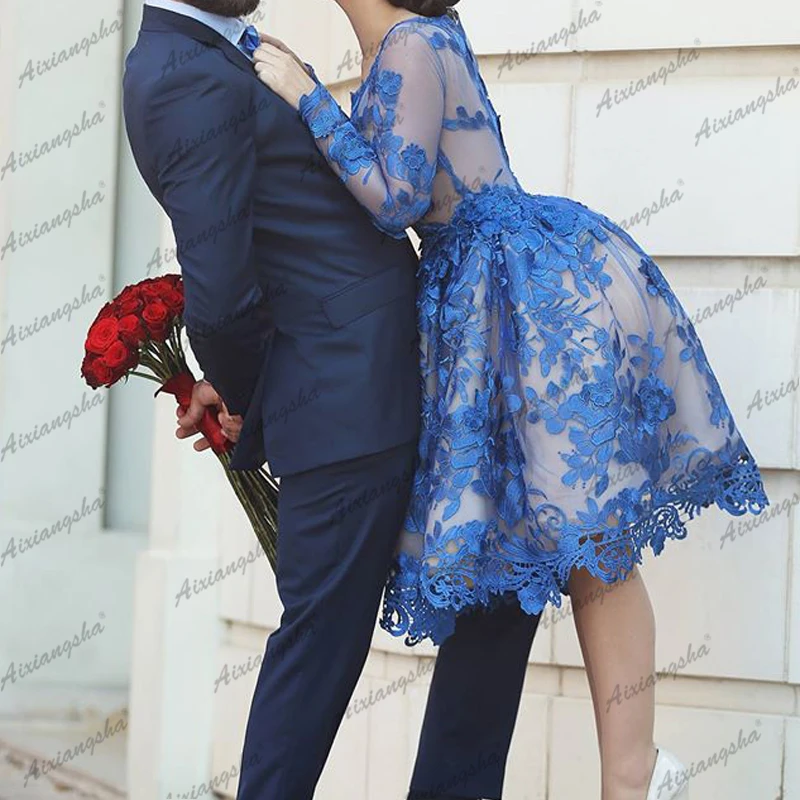 Тёмно синие Бальные платья трапециевидной формы одежда с длинным рукавом по