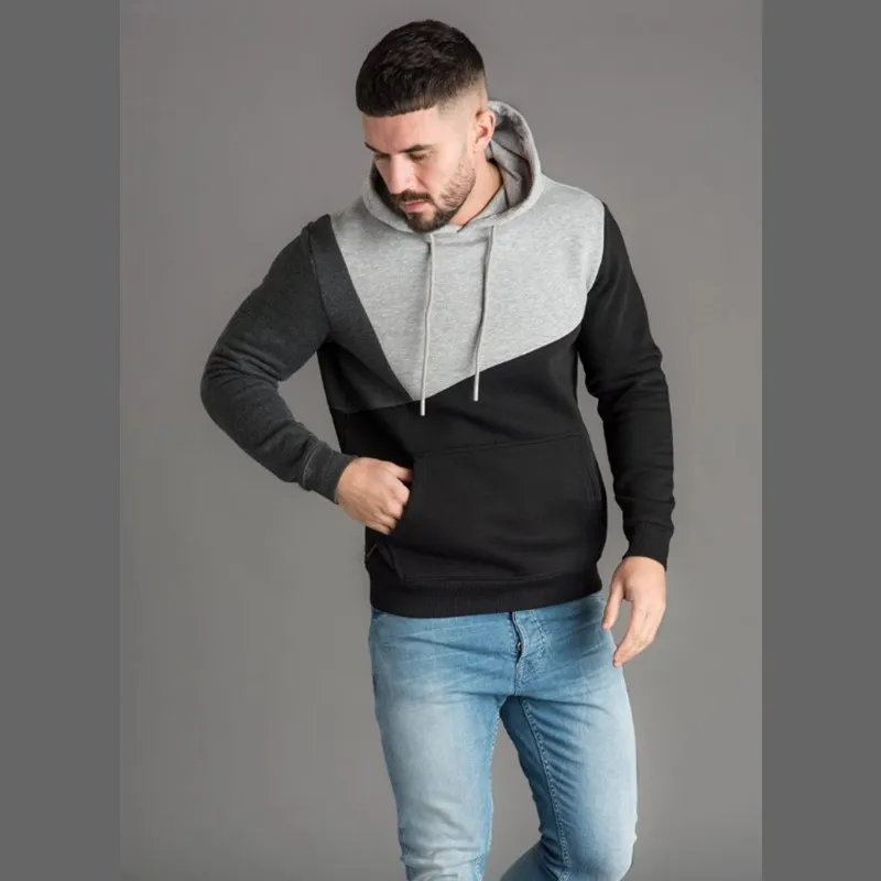 

Men's Hoodie Sweatshirt Fashion Patchwork Top Warm Hooded Fleece Slim Color Stitching Streetwear Hoody Pullover Clothing Outwear