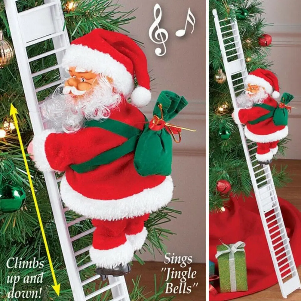 

Santa Claus doll with automatic ladder children music Christmas toy tree decoration loose ornaments 2021-2022 Happy New Year