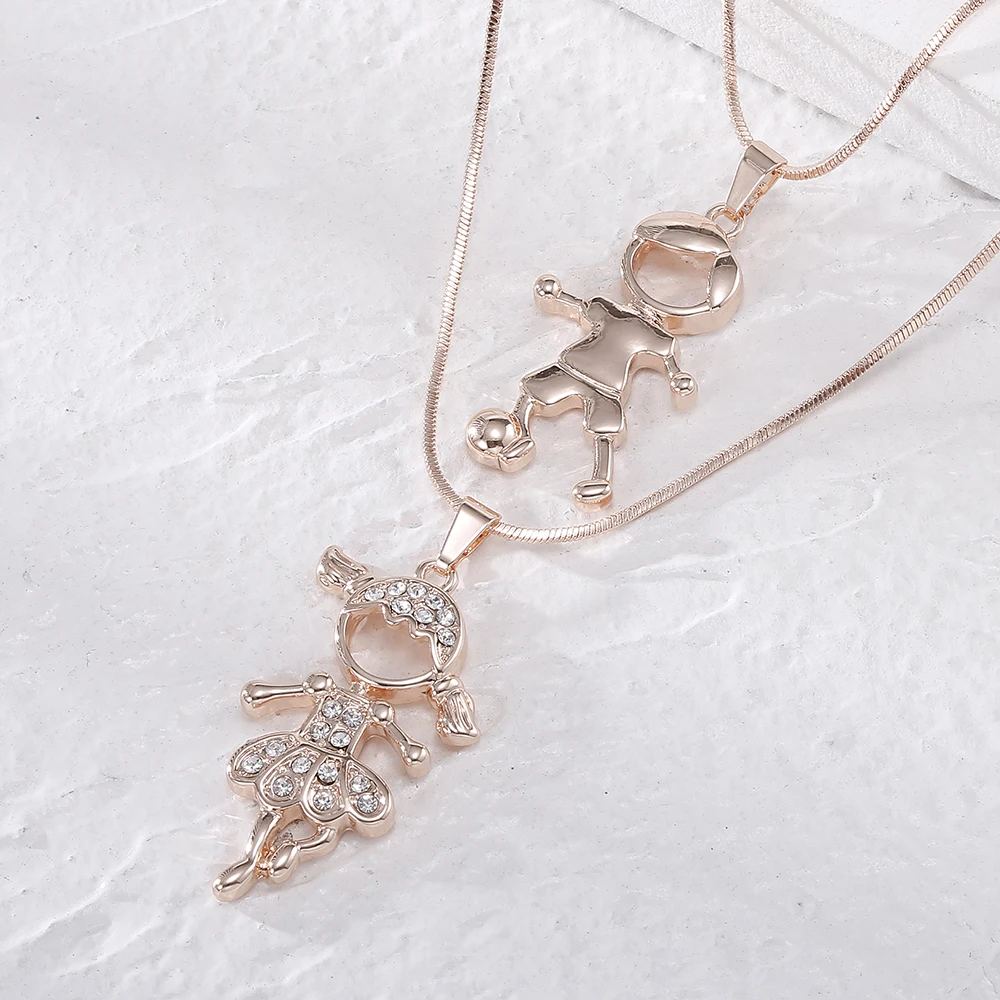 

Double Layer Gold Plated Cubic Zirconia Boy And Girls Pendant Necklace Gift For Women Wedding Party Trendy Female Jewelry New